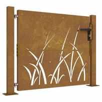 vidaXL Sodo vartai, 100x100 cm, Corten plienas, žolės raštas