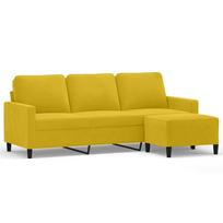 vidaXL Trivietė sofa su pakoja, geltonos spalvos, 180cm, aksomas