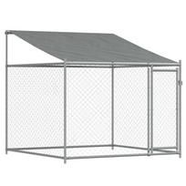 vidaXL Narvas šunims su stogu ir durimis, pilkas, 2x2x2m, plienas