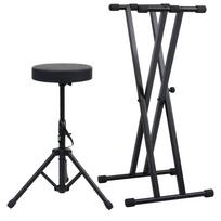 vidaXL Dvigubo stovo sintezatoriui ir taburetės rinkinys, juodas