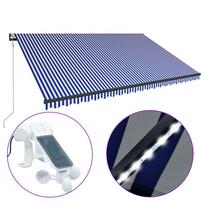 vidaXL Markizė su vėjo jutikliu ir LED, mėlyna ir balta, 500x300cm