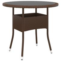 vidaXL Sodo stalas, rudas, 80x75cm, grūdintas stiklas/poliratanas