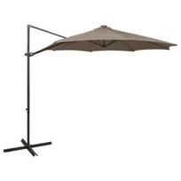 vidaXL Gembinis skėtis su stulpu ir LED lemputėmis, taupe, 300cm