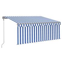 vidaXL Markizė su uždanga/LED/vėjo jutikliu, mėlyna/balta, 3,5x2,5m