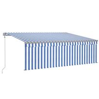 vidaXL Markizė su uždanga/LED/vėjo jutikliu, mėlyna/balta, 4,5x3m