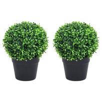vidaXL Dirbtiniai buksmedžiai vazonuose, 2vnt., žali, 27cm