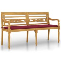 vidaXL Batavia suoliukas su vyno raudona pagalvėle, 150cm, tikmedis