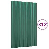 vidaXL Stogo plokštės, 12vnt., žalios, 60x36cm, cinkuotas plienas