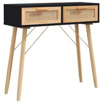 vidaXL Konsolinis staliukas, juodas, 80x30x75cm, pušis ir ratanas