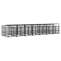 vidaXL Lauko voljeras šunims su stogu, plienas, 13,14m²
