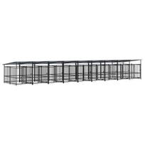 vidaXL Lauko voljeras šunims su stogu, plienas, 16,89m²