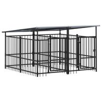 vidaXL Lauko voljeras šunims su stogu, plienas, 3,75m²