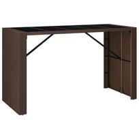 vidaXL Stalas su stikliniu stalviršiu, rudas, 185x80x110cm, ratanas