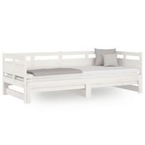 vidaXL Ištraukiama lova, balta, 2x(90x200)cm, pušies medienos masyvas