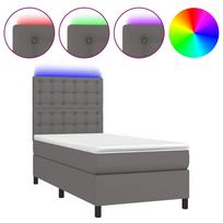 vidaXL Lova su spyruoklėmis/čiužiniu/LED, pilka, 90x200cm dirbtinė oda
