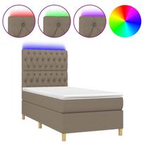 vidaXL Lova su spyruoklėmis/čiužiniu/LED, taupe, 90x200 cm, audinys