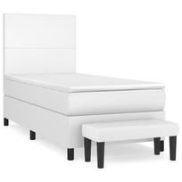vidaXL Lova su spyruoklėmis ir čiužiniu, balta, 90x200cm, dirbtinė oda