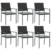 vidaXL Sodo kėdės su pagalvėmis, 6vnt., juodos, 54x62,5x89cm, ratanas