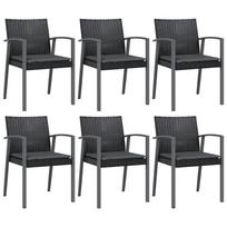vidaXL Sodo kėdės su pagalvėmis, 6vnt., juodos, 56,5x57x83cm, ratanas