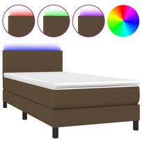 vidaXL Lova su spyruoklėmis/čiužiniu/LED, ruda, 90x200cm, audinys