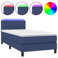 vidaXL Lova su spyruoklėmis/čiužiniu/LED, mėlyna, 90x200 cm, audinys