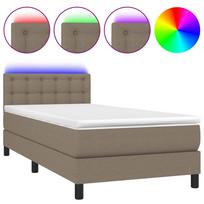 vidaXL Lova su spyruoklėmis/čiužiniu/LED, taupe, 90x190 cm, audinys