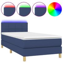 vidaXL Lova su spyruoklėmis/čiužiniu/LED, mėlyna, 80x200cm, audinys