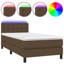 vidaXL Lova su spyruoklėmis/čiužiniu/LED, ruda, 90x200cm, audinys