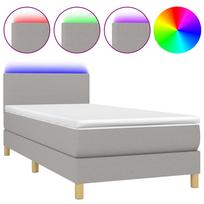 vidaXL Lova su spyruoklėmis/čiužiniu/LED, pilka, 90x200 cm, audinys