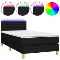 vidaXL Lova su spyruoklėmis/čiužiniu/LED, juoda, 80x200cm, audinys