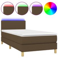 vidaXL Lova su spyruoklėmis/čiužiniu/LED, ruda, 80x200cm, audinys