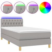 vidaXL Lova su spyruoklėmis/čiužiniu/LED, pilka, 90x200 cm, audinys