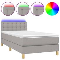 vidaXL Lova su spyruoklėmis/čiužiniu/LED, pilka, 90x200 cm, audinys
