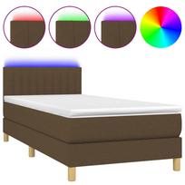 vidaXL Lova su spyruoklėmis/čiužiniu/LED, ruda, 90x200cm, audinys