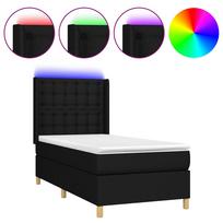 vidaXL Lova su spyruoklėmis/čiužiniu/LED, juoda, 90x200 cm, audinys