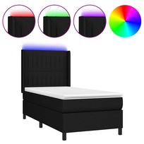 vidaXL Lova su spyruoklėmis/čiužiniu/LED, juoda, 90x200 cm, audinys