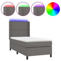 vidaXL Lova su spyruoklėmis/čiužiniu/LED, pilka, 90x200cm dirbtinė oda