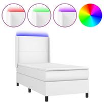vidaXL Lova su spyruoklėmis/čiužiniu/LED, balta, 90x200cm dirbtinė oda