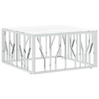 vidaXL Kavos staliukas, sidabrinis, 80x80x40cm, plienas ir stiklas
