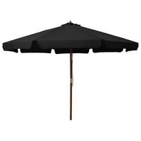 vidaXL Lauko skėtis nuo saulės su mediniu stulpu, juodas, 330cm