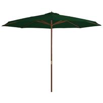 vidaXL Lauko skėtis su mediniu stulpu, žalios spalvos, 350cm