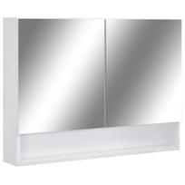 vidaXL Veidrodinė vonios spintelė su LED, balta, 80x15x60cm, MDF