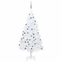 vidaXL Dirbtinė Kalėdų eglutė su žaisliukais, balta, 150cm, PVC
