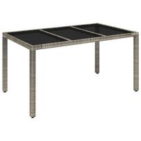 vidaXL Stalas su stikliniu stalviršiu, pilkas, 150x90x75cm, ratanas