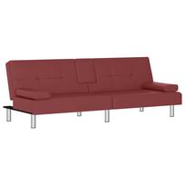 vidaXL Sofa-lova su puodelių laikikliais, raudonojo vyno, dirbtinė oda