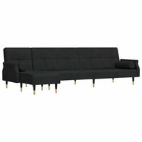 vidaXL L formos sofa-lova, juodos spalvos, 271x140x70cm, aksomas