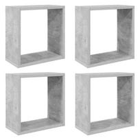 vidaXL Sieninės lentynos, 4vnt., pilkos, 30x15x30cm, kubo formos