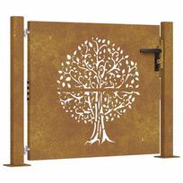 vidaXL Sodo vartai, 100x100 cm, Corten plienas, medžio raštas