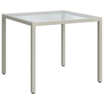 vidaXL Sodo stalas, baltas, 90x90x75cm, grūdintas stiklas/poliratanas