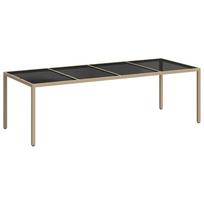 vidaXL Sodo stalas, smėlio spalvos, 250x100x75cm, stiklas/poliratanas